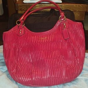 Coach Red Textured Leather Bag